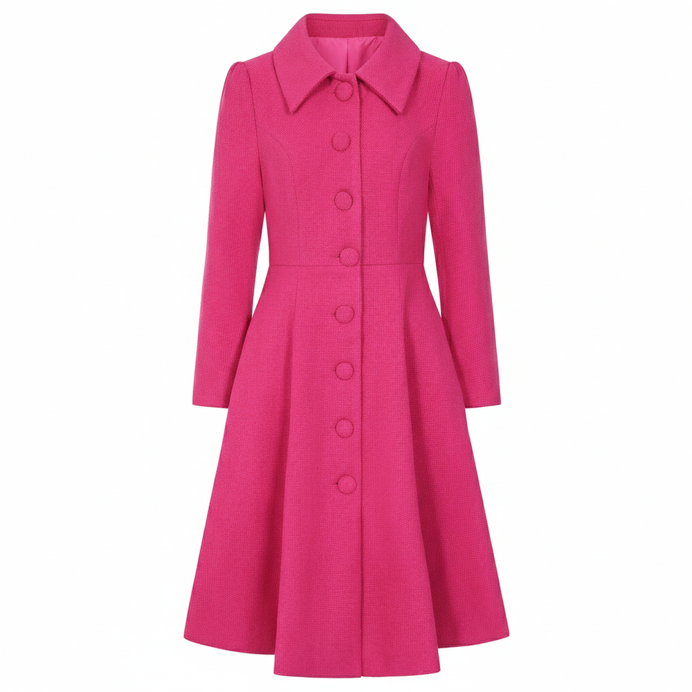 Hot Pink Button Through Swing Coat