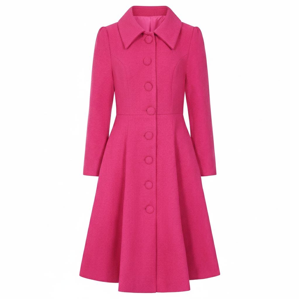 Hot Pink Button Through Swing Coat