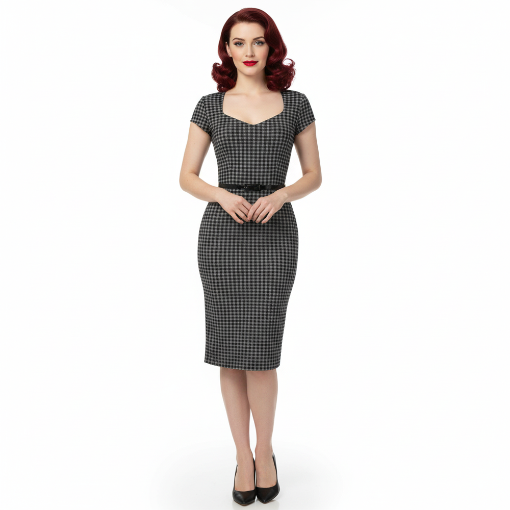 Black And White Check Office Work Bodycon Pencil Dress