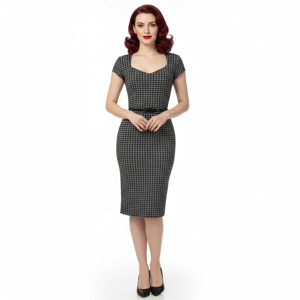Black And White Check Office Work Bodycon Pencil Dress