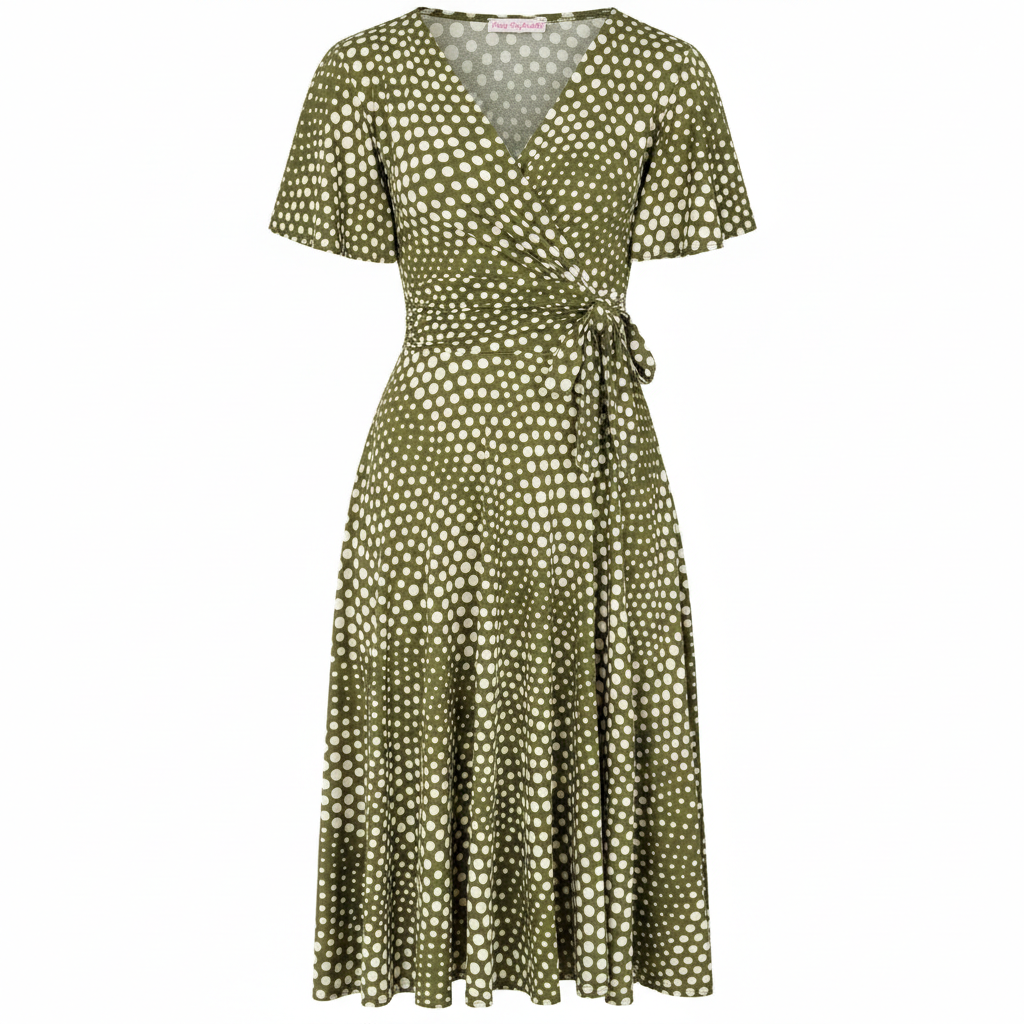 Green Off White Polka Dot Swirl Print Wrap Over Fit And Flare Swing Dr Pretty Kitty Fashion Green Off White Polka Dot Swirl Print Wrap Over Fit And Flare Swing Dr Pretty Kitty Fashion