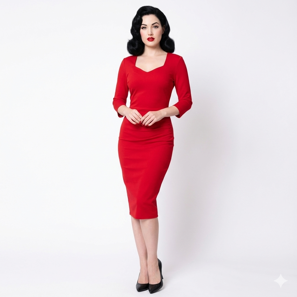 Red 1940's Vintage 3/4 Sleeve Bodycon Pencil Dress – Pretty Kitty Fashion Red 1940's Vintage 3/4 Sleeve Bodycon Pencil Dress – Pretty Kitty Fashion