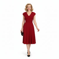 Red Cap Sleeve Ruched Deep V Neck Dress - Pretty Kitty Fashion