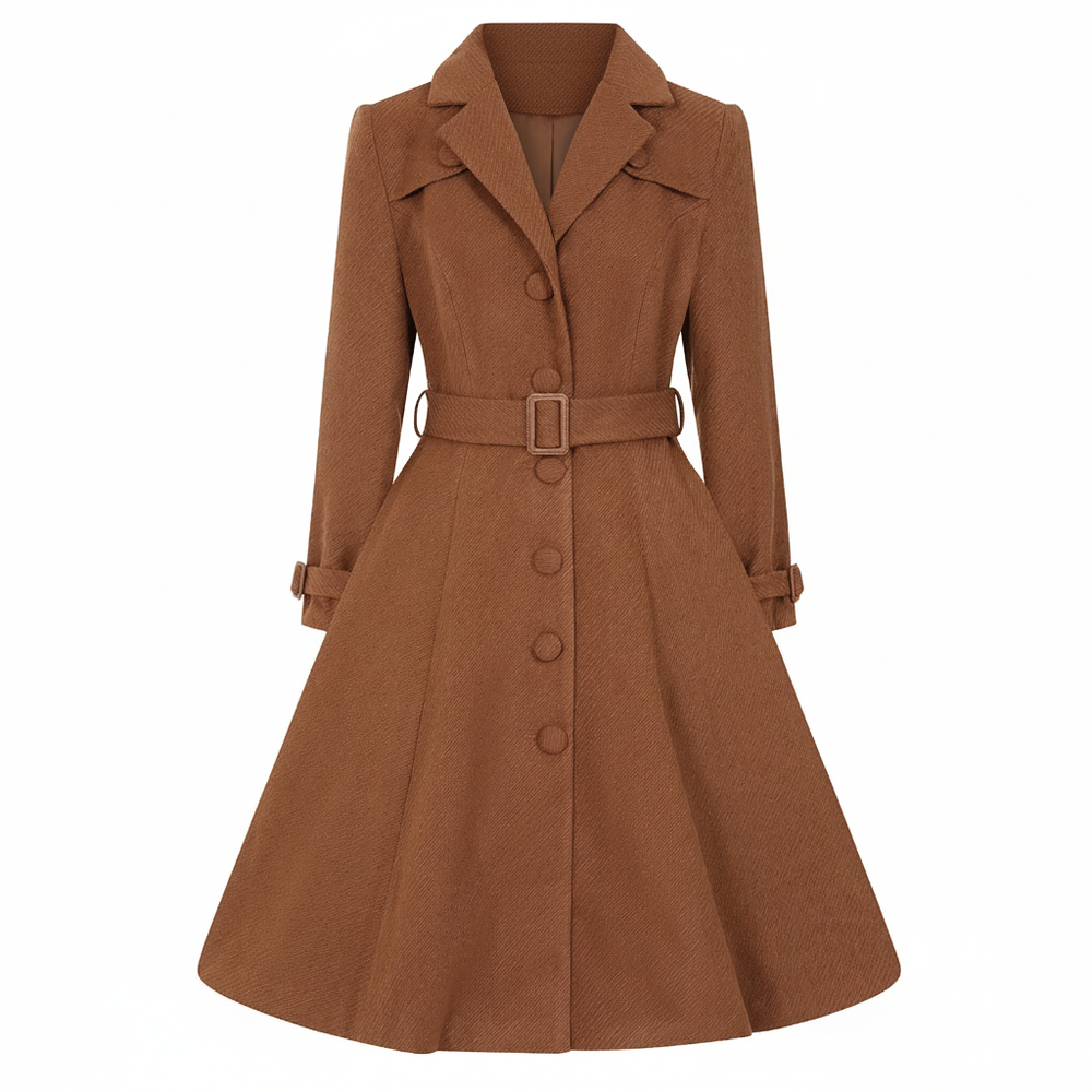 Brown Belted Vintage Swing Coat