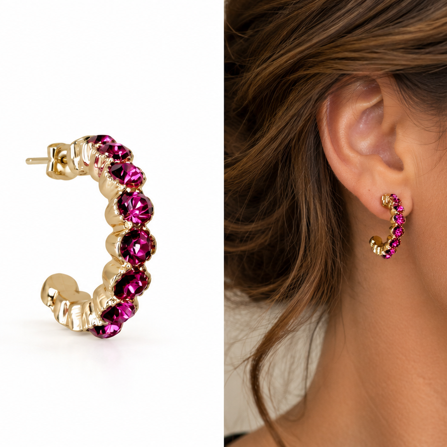 Gialla crystal half hoop pink earrings
