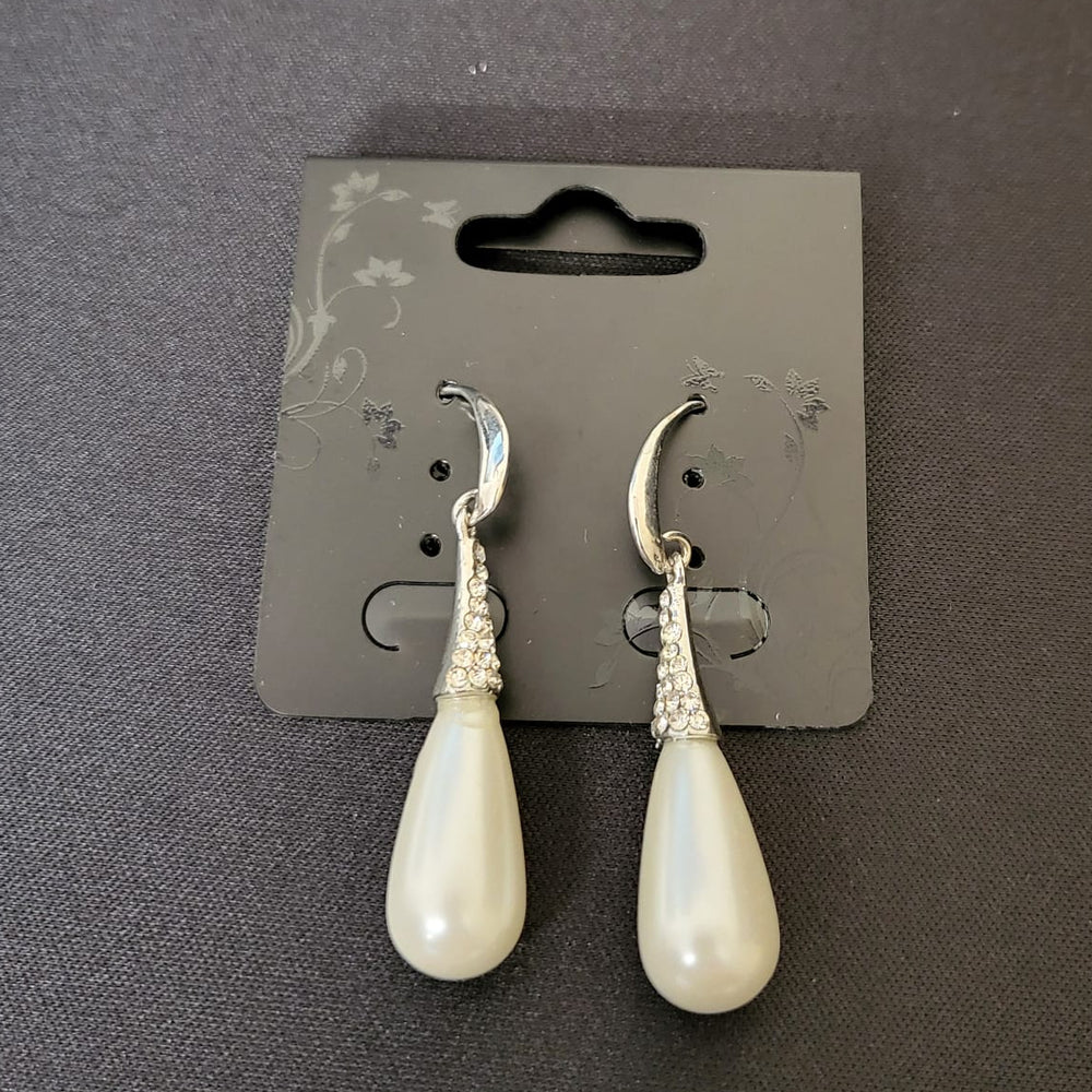 Faux Pearl Teardrop And Crystal Earrings