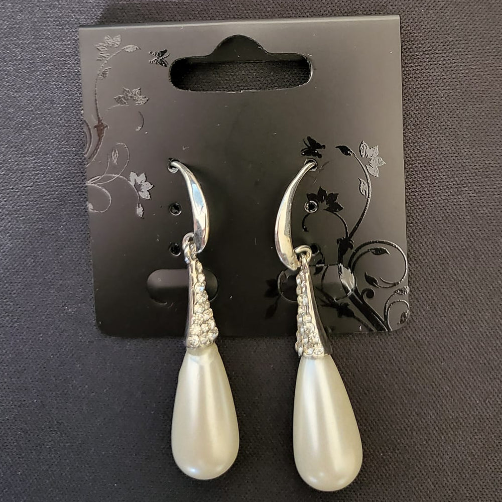 Faux Pearl Teardrop And Crystal Earrings