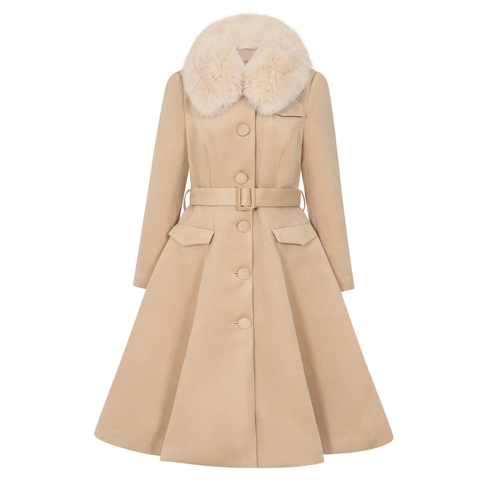 Hearts & Roses retro winter swing coat Elsie Coat with faux fur trim
