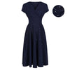 Navy Blue & Sparkly Glitter A Line Crossover Top Capped Sleeve Tea Swing Dress