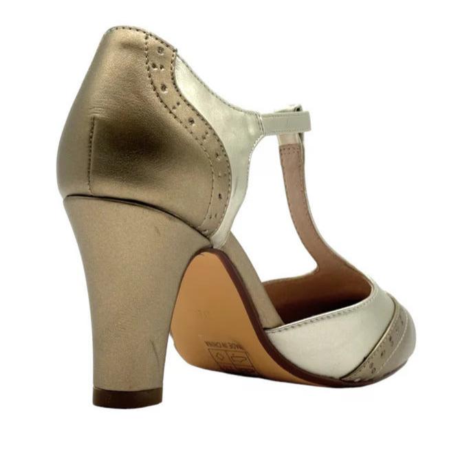 Chelsea Crew Bronze Gold Gatsby T Strap Retro Heels