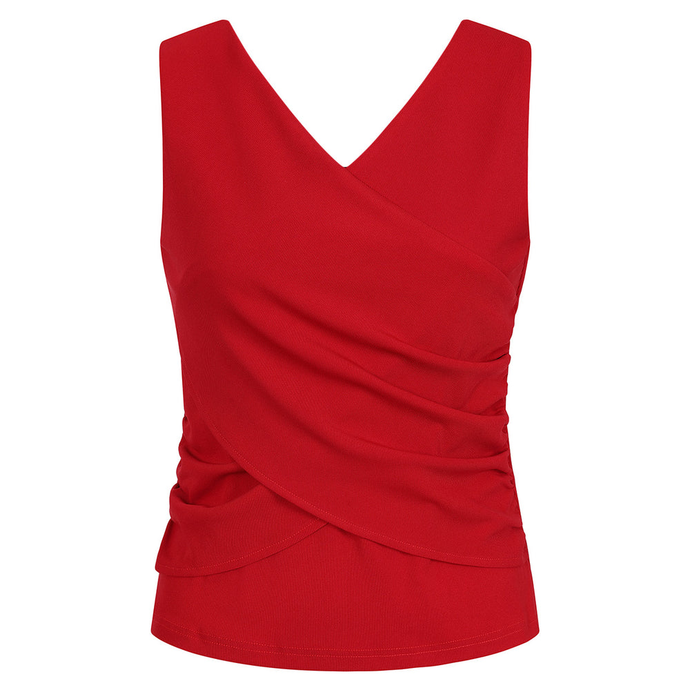 Red Sleeveless V Neck Ribbed Top