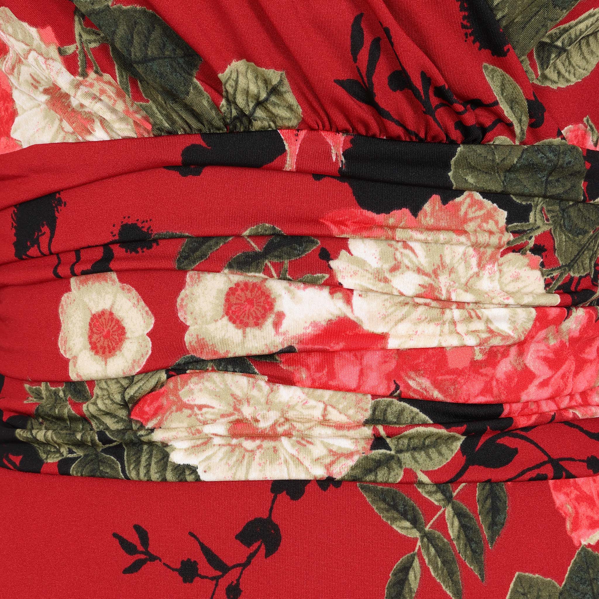Wine Red Floral Long Sleeve Maxi Dress