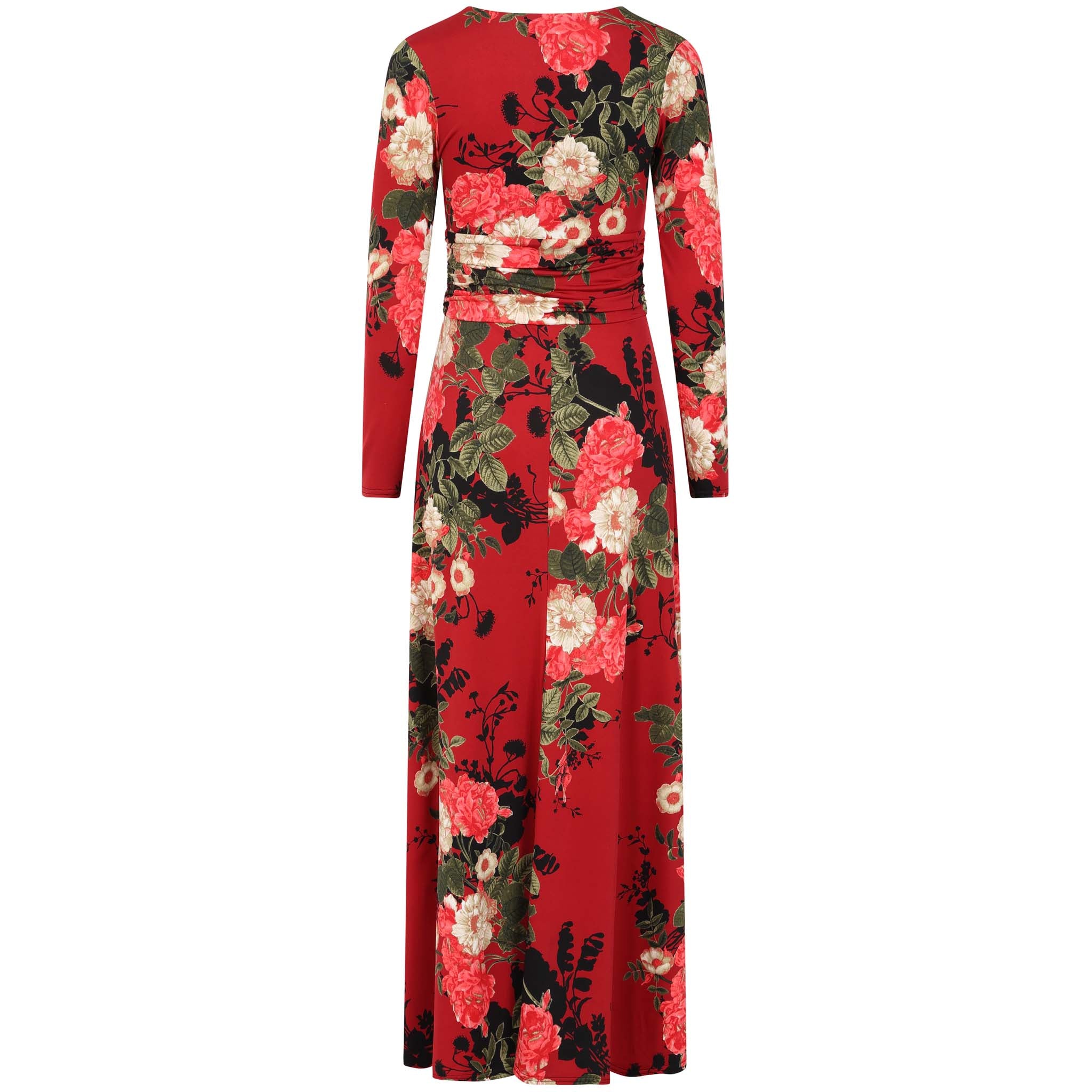Wine Red Floral Long Sleeve Maxi Dress