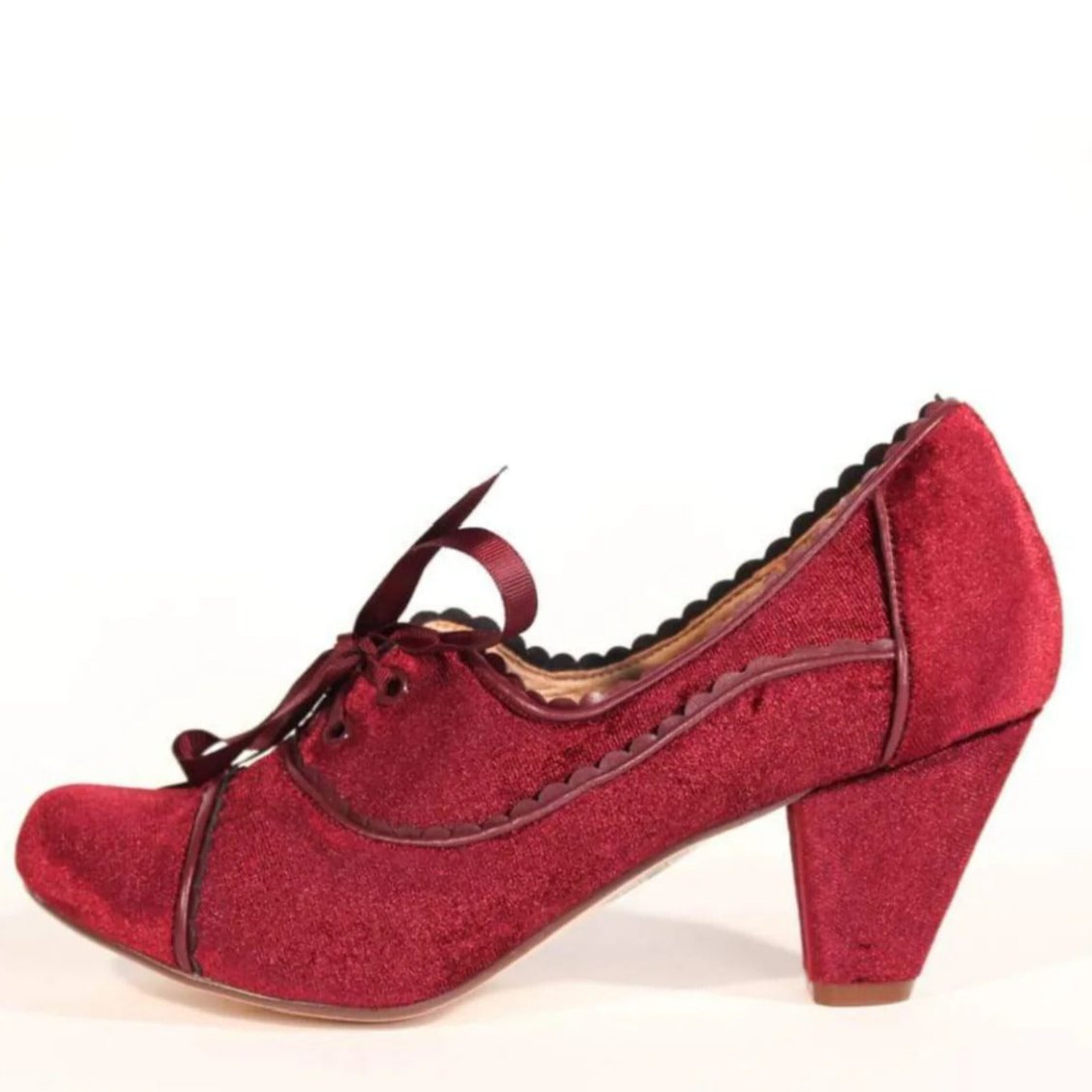 Chelsea Crew Burgundy Wine Velvet Retro French Heel Shoes