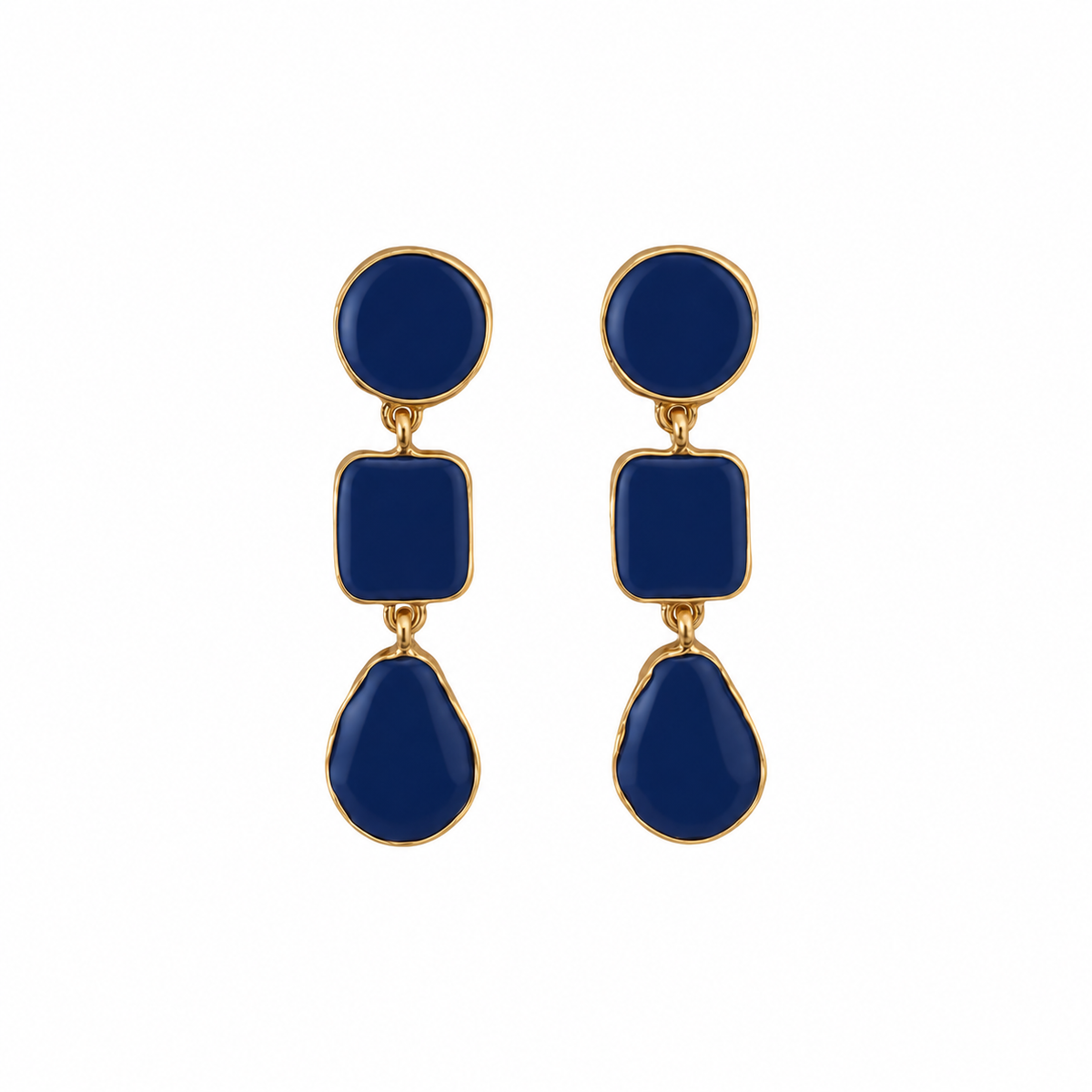 Navy Blue Gold Tone Bierzo Summer Drop Earrings