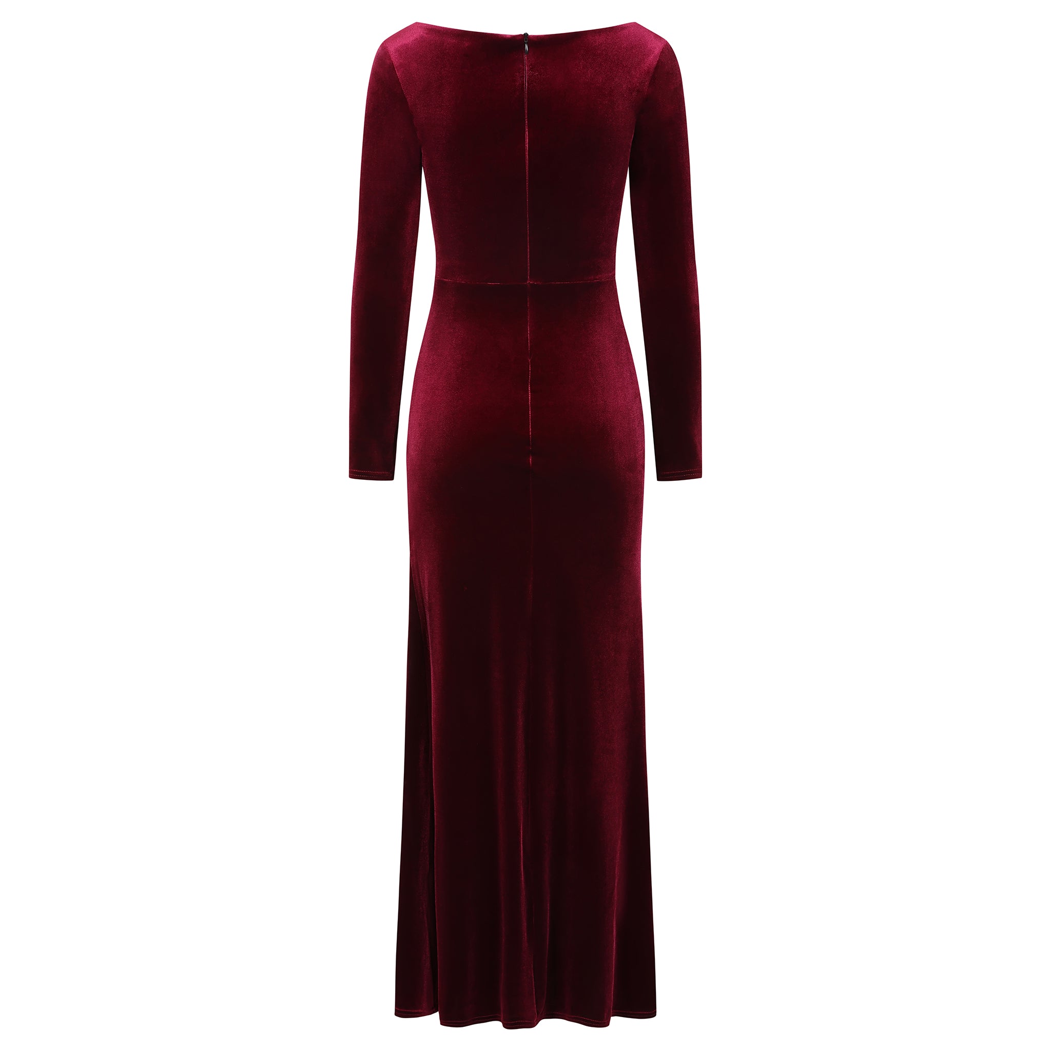 Navy Blue Long Sleeve Boatneck Bodycon Velour Maxi Dress