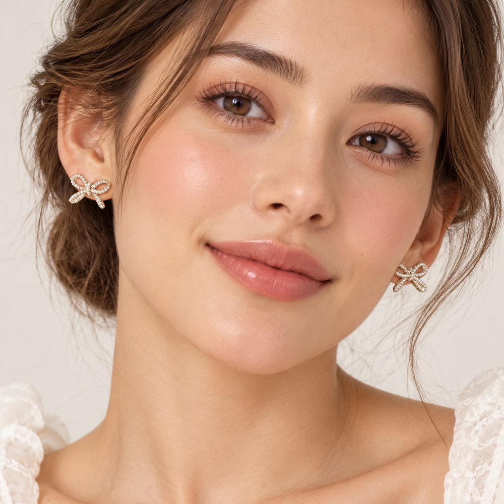 Pretty Pearl Bow Gold-Tone Earrings