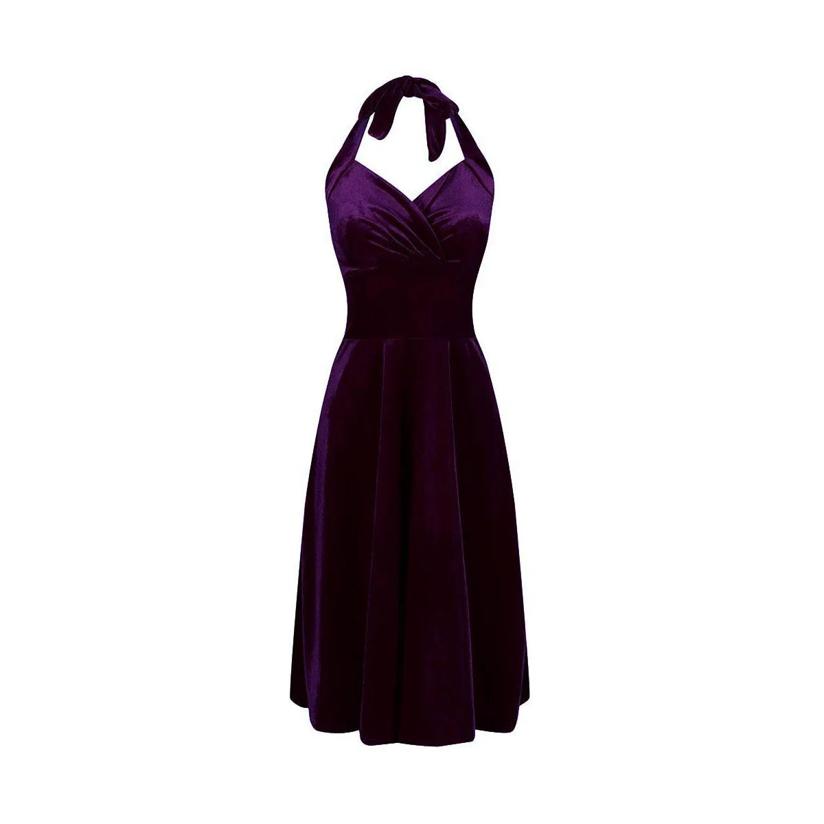 Purple Velour Halterneck Empire Waist 50s Swing Dress - Pretty Kitty Fashion
