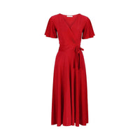 Red Cap Sleeve Crossover V Neck Wrap Top Swing Dress - Pretty Kitty Fashion