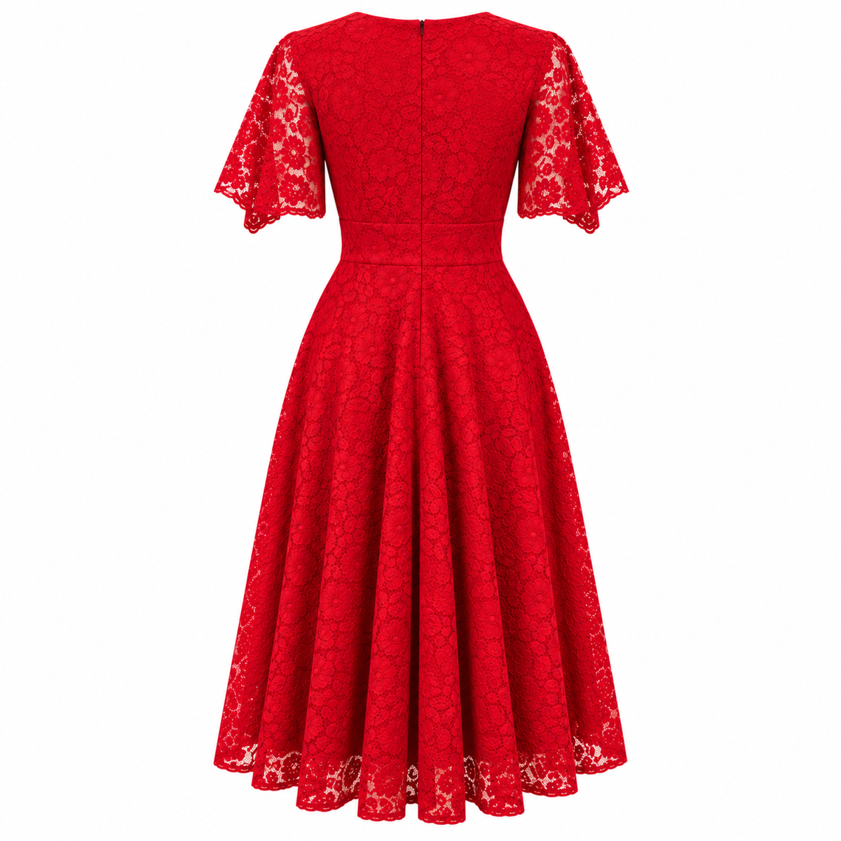 Red Rose Floral Lace Vintage Style Fit and Flare Dress