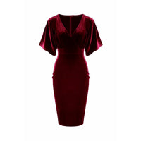 Wine Red Velour Half Batwing Sleeve Crossover Top Wiggle Dress - Pretty Kitty Fashion