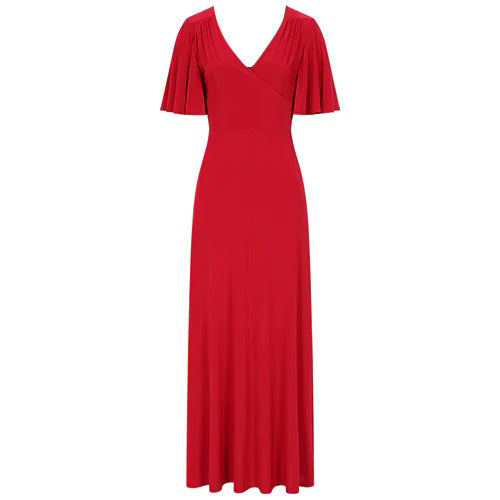 Red Waterfall Sleeve Cocktail Maxi Dress