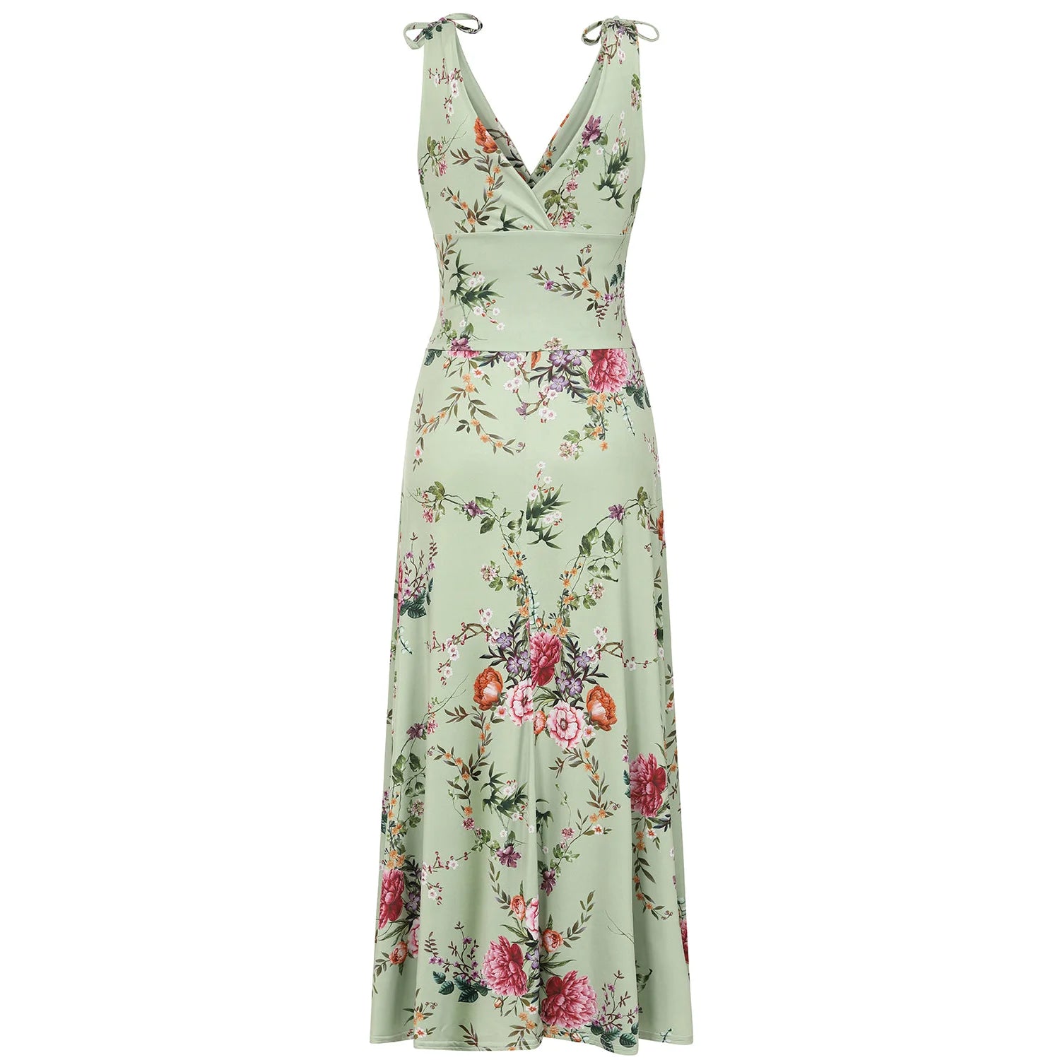 Sage Green Floral Print Slinky Summer Maxi Dress