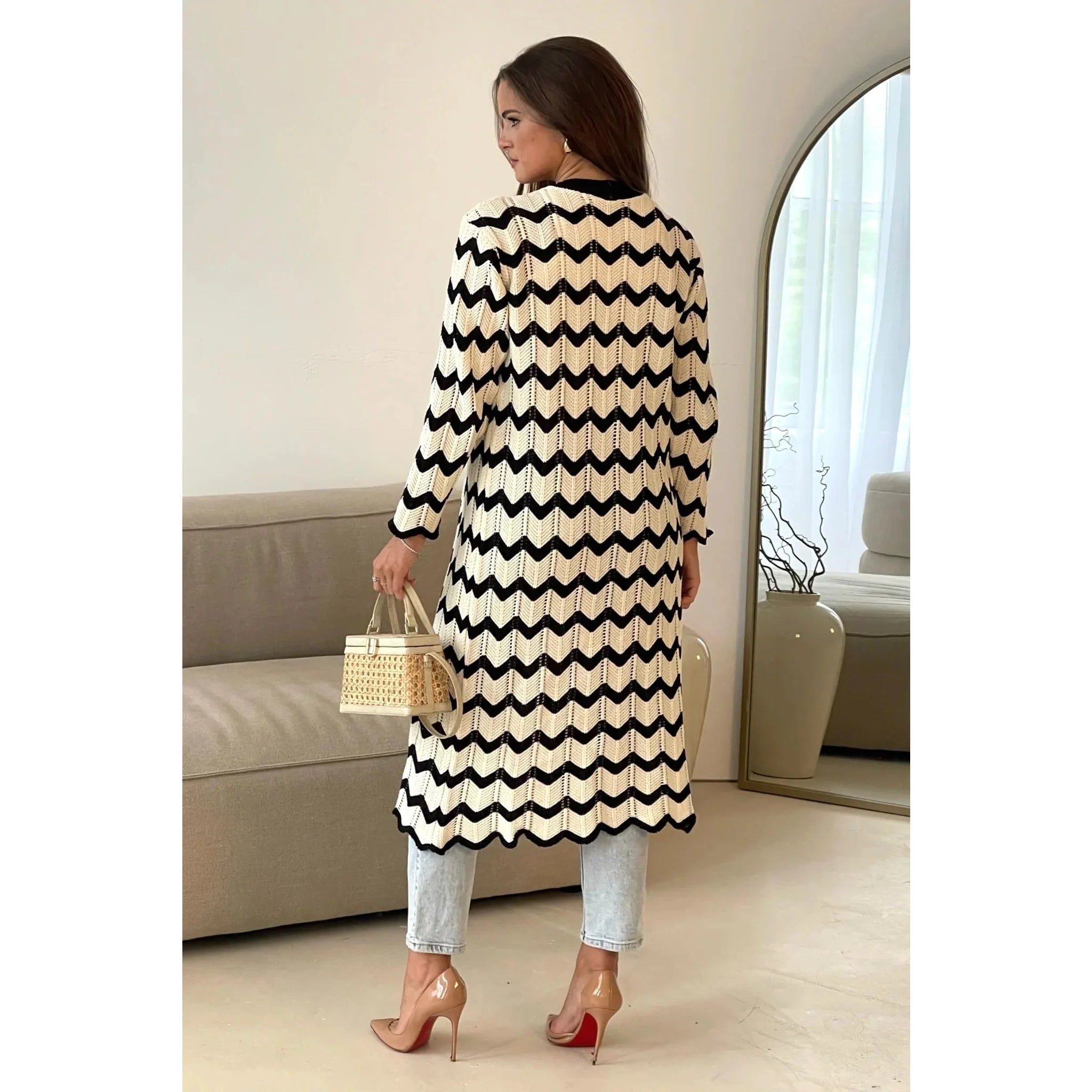 Black and white dress with cardigan best sale