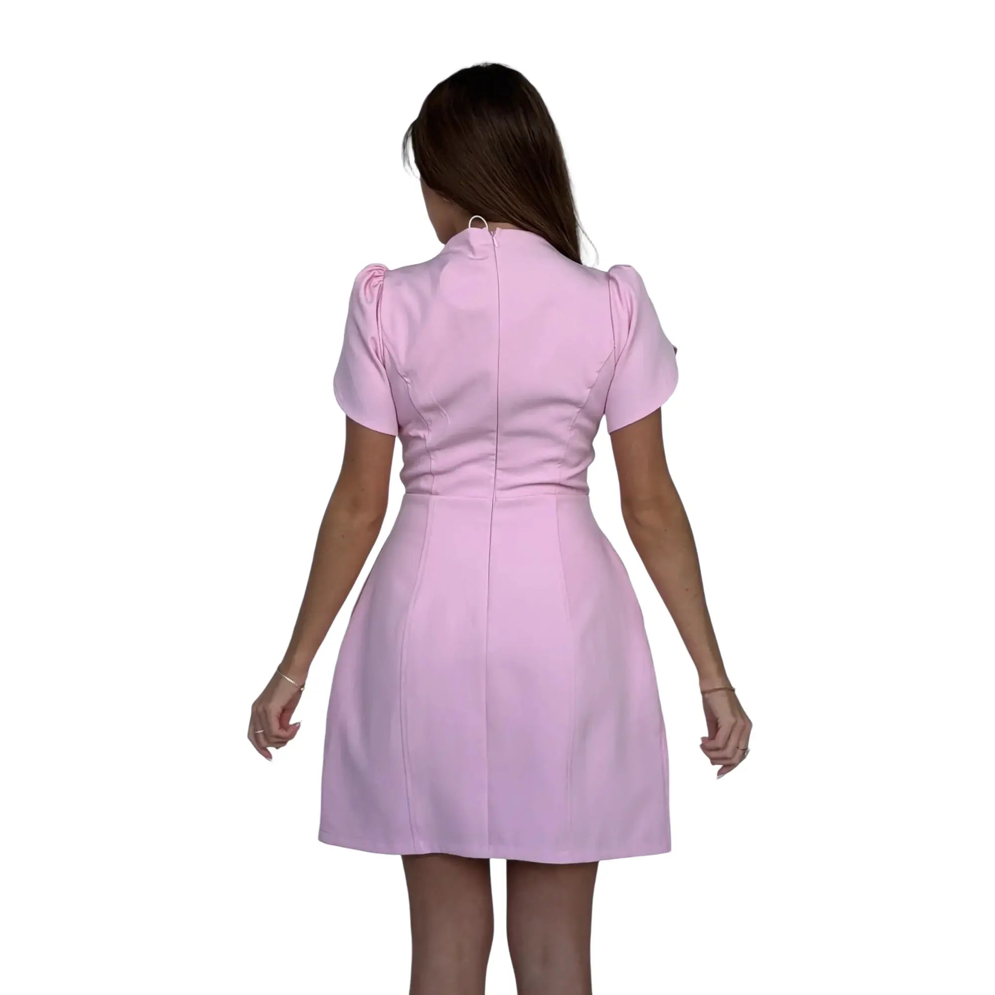 Pink Tulip Sleeve High Neck Mini Dress