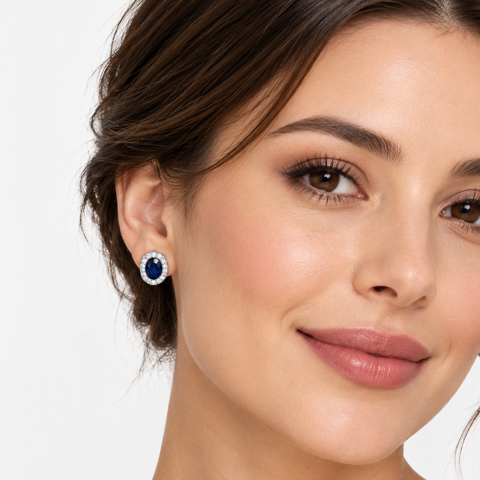 Blue Diamante Crystal Clip Earrings