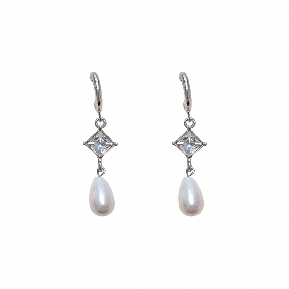 Silver-Tone and Pearl Drop Earrings