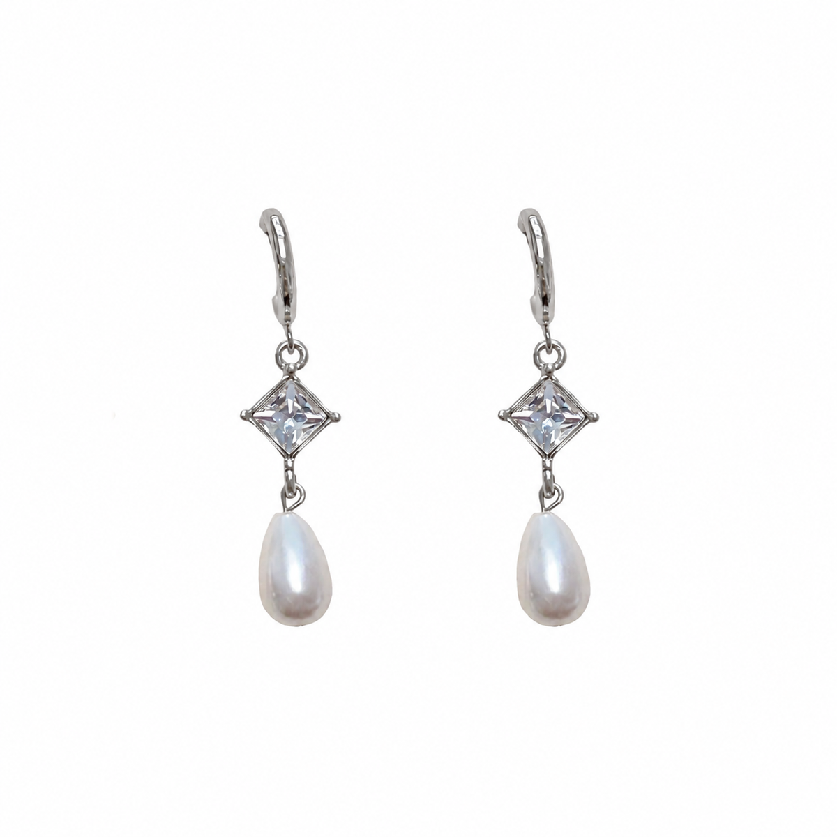 Silver-Tone and Pearl Drop Earrings