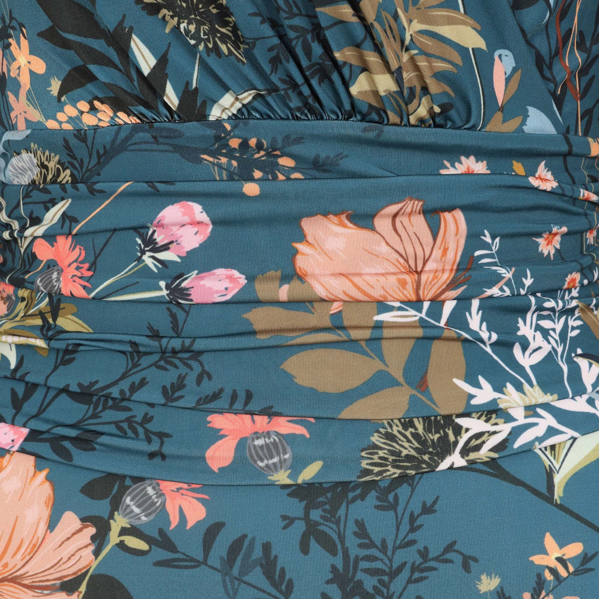 Teal Green Floral Long Sleeve Maxi Dress