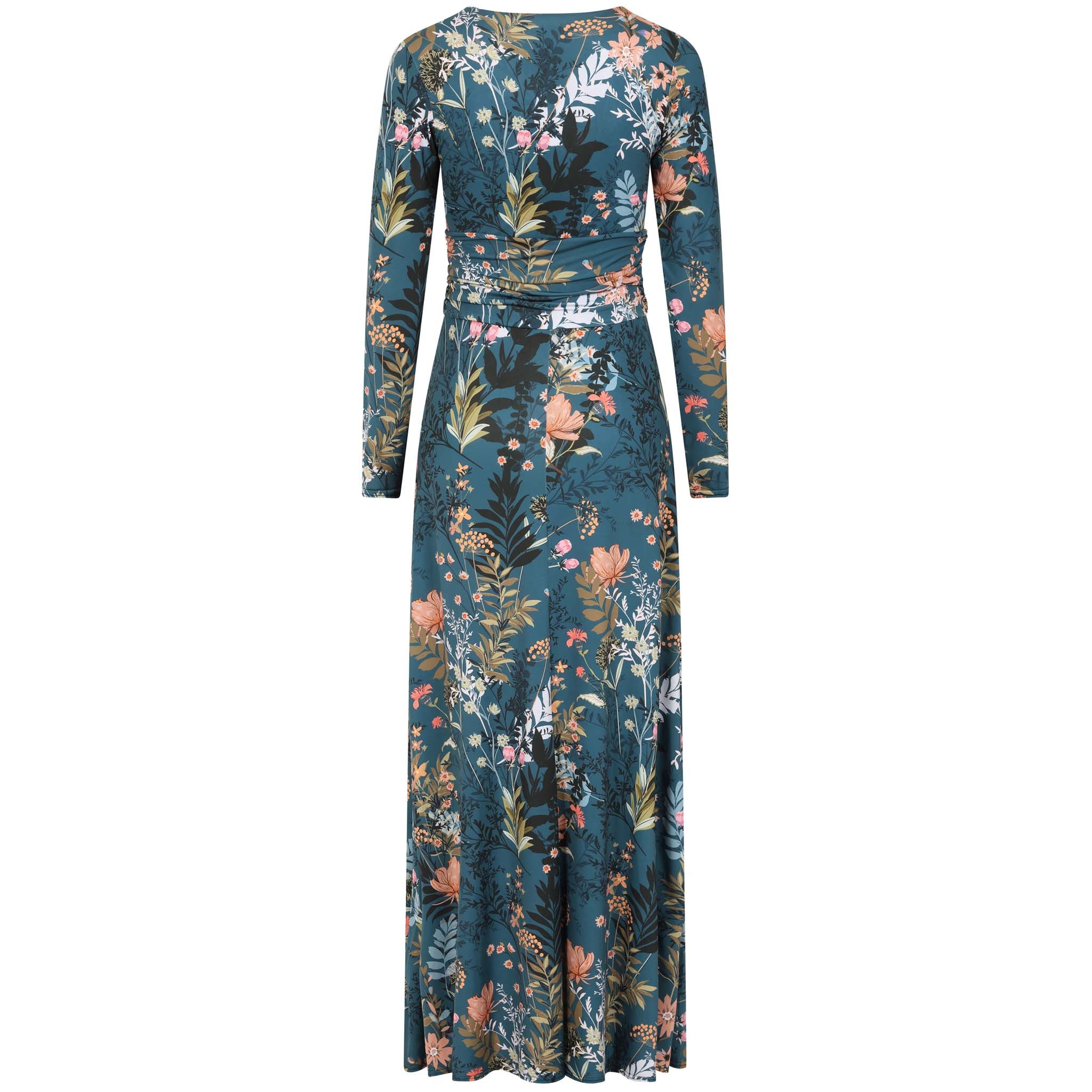 Teal Green Floral Long Sleeve Maxi Dress