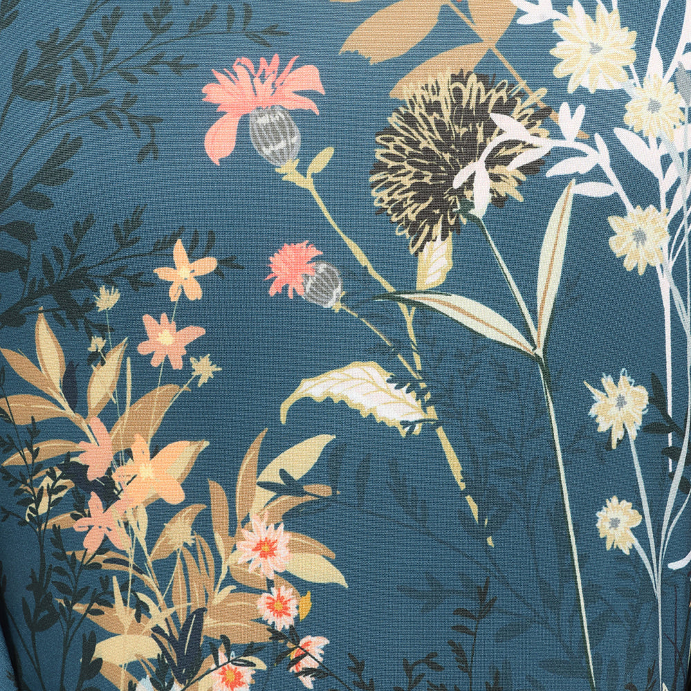 Teal Floral Print Waterfall Sleeve Maxi Dress
