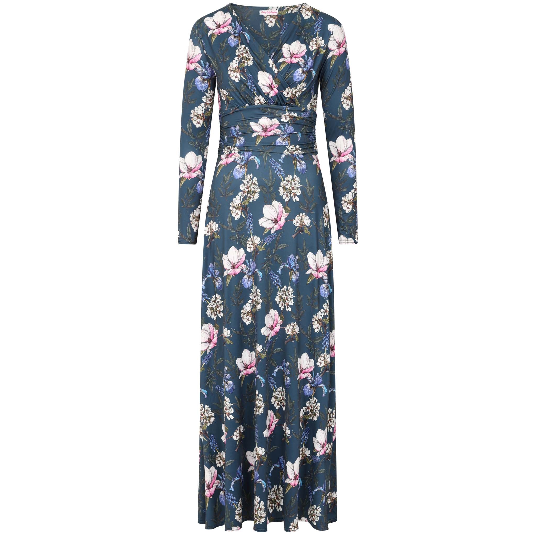 Navy Floral Long Sleeve Maxi Dress