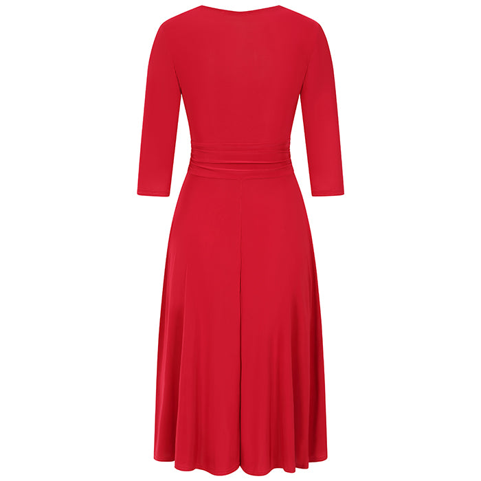 Red 3/4 Sleeve Wrap Top Vintage Swing Dress