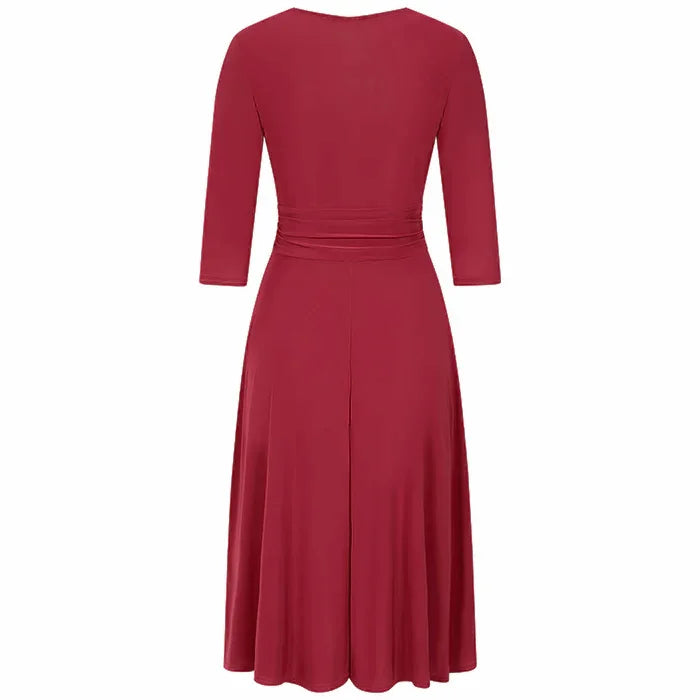 Red 3/4 Sleeve Wrap Top Vintage Swing Dress