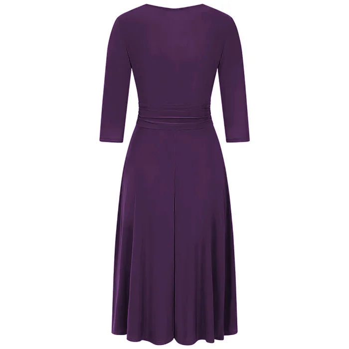 Aubergine Purple 3/4 Sleeve Wrap Top Vintage Swing Dress