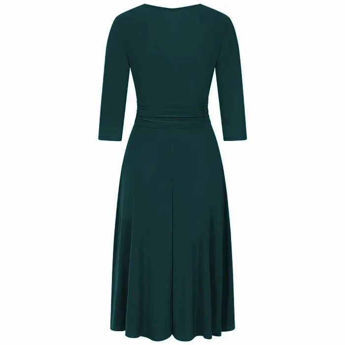 Forest Green 3/4 Sleeve Wrap Top Vintage Swing Dress