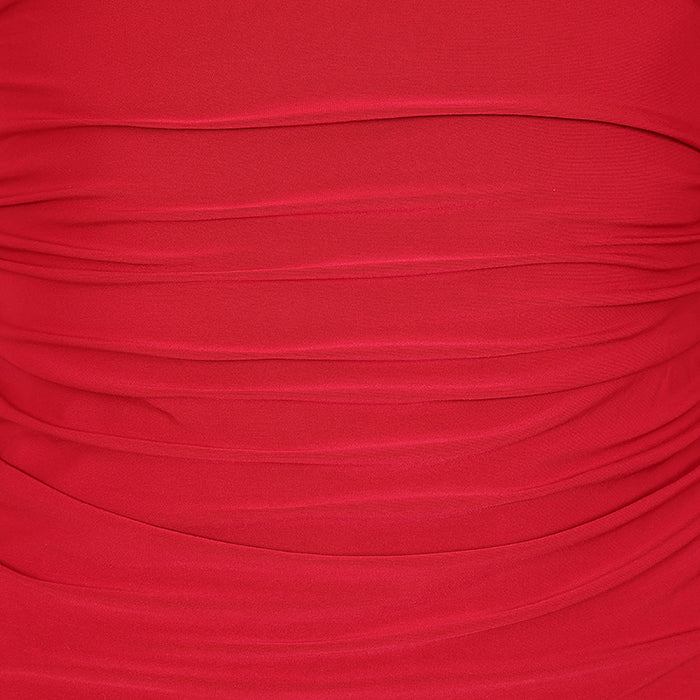Red Long Sleeve Gathered V Neck Top