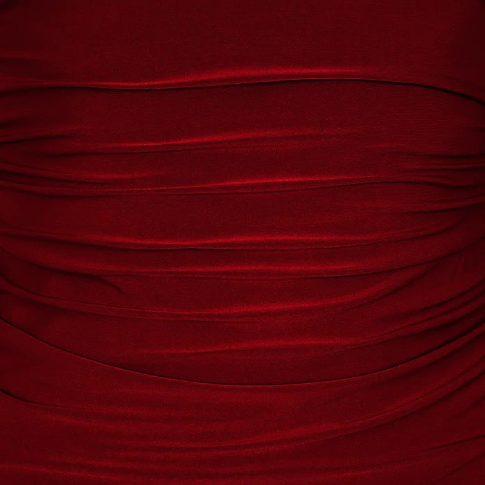 Wine Red Long Sleeve Gathered V Neck Top