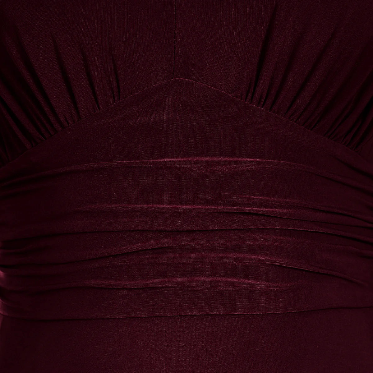 Aubergine Purple Long Sleeve Ruched Deep V Neck Dress