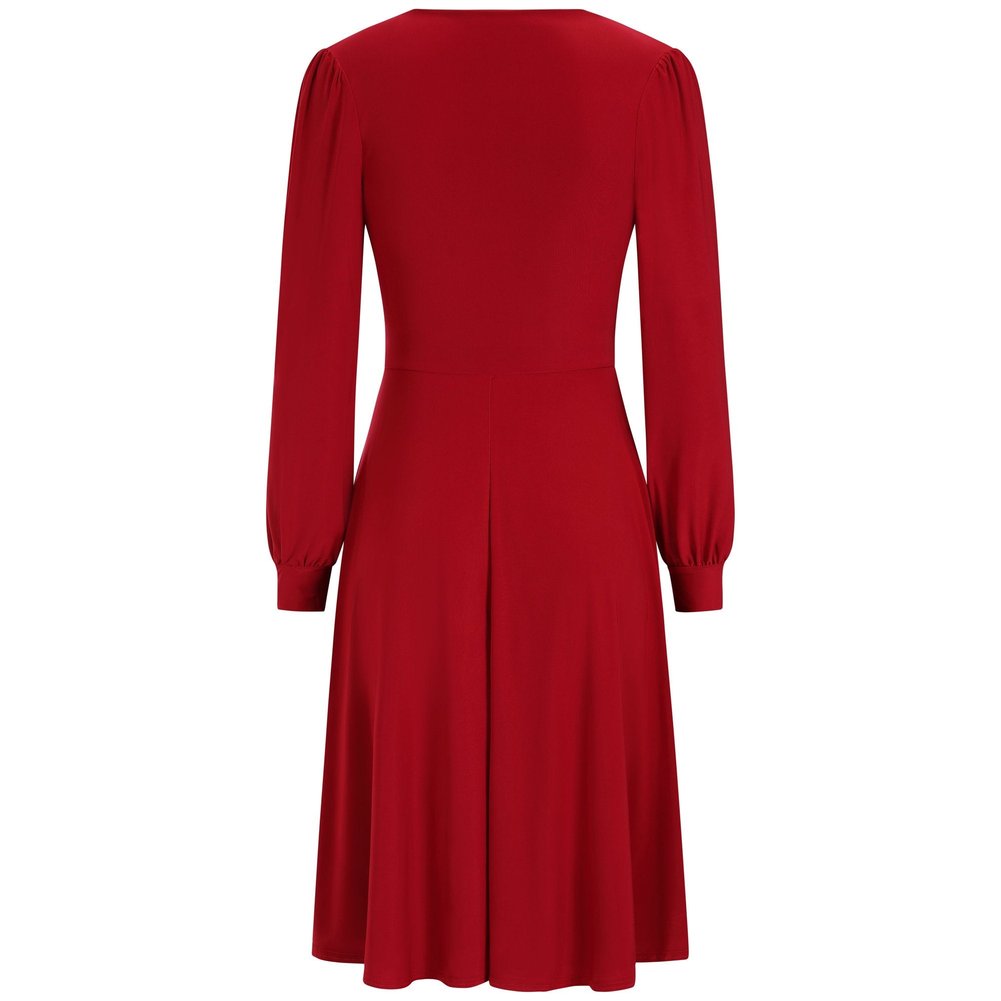 Slinky Red Long Sleeve Ruched Deep V Neck Dress