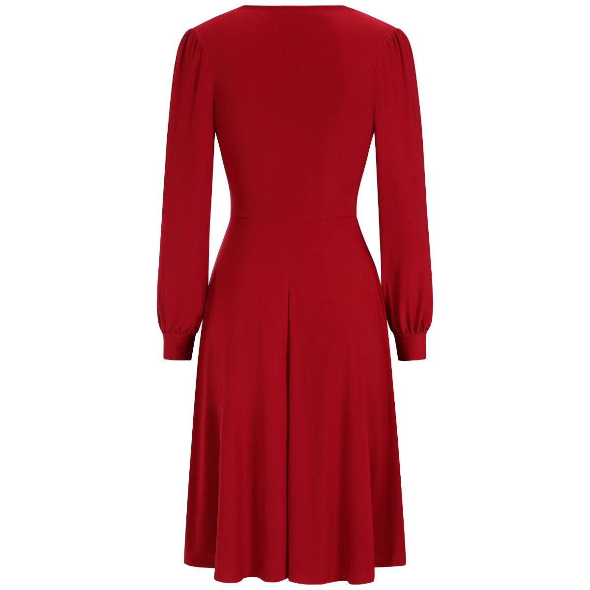 Slinky Red Long Sleeve Ruched Deep V Neck Dress