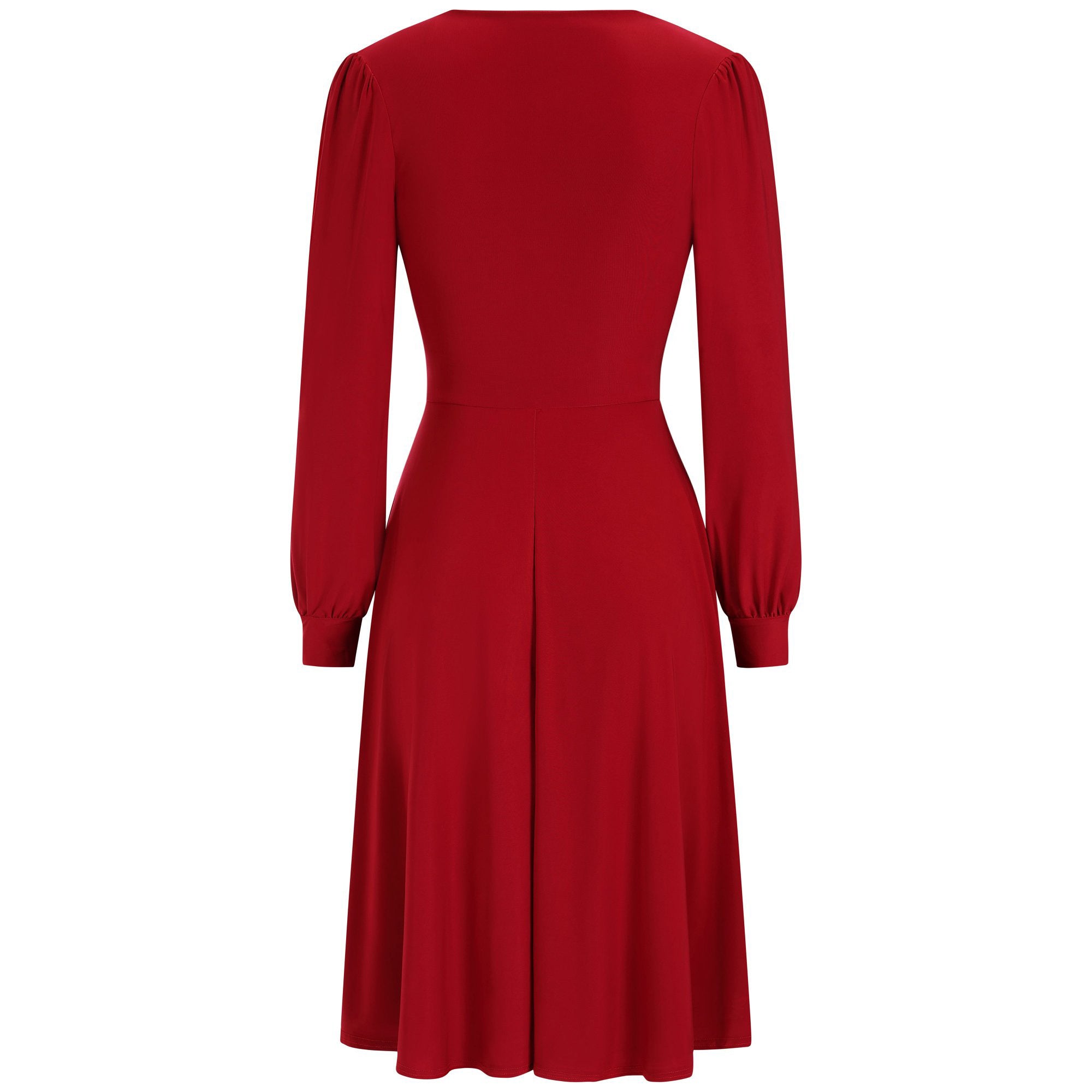 Slinky Red Long Sleeve Ruched Deep V Neck Dress