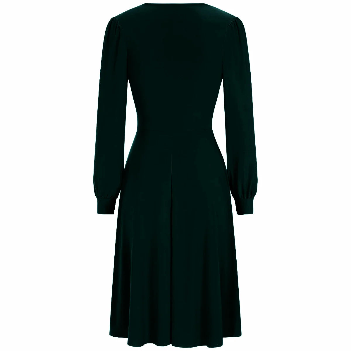 Forest Green Long Sleeve Ruched Deep V Neck Dress