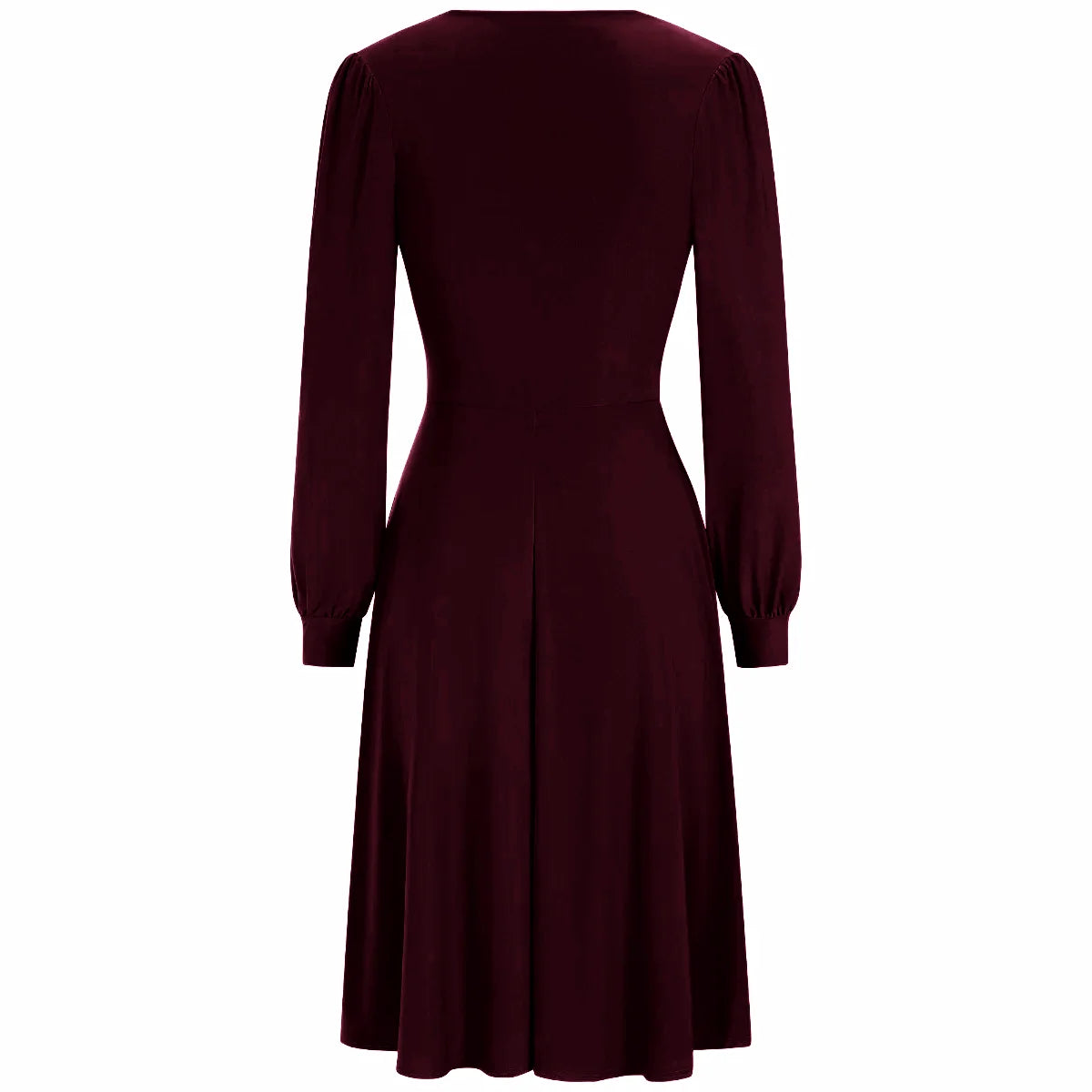 Aubergine Purple Long Sleeve Ruched Deep V Neck Dress