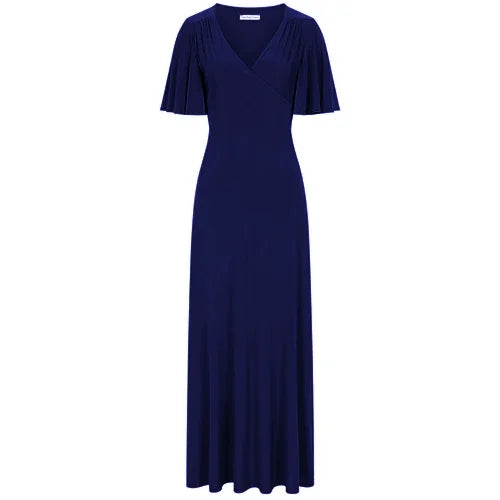 Navy Blue Waterfall Sleeve Cocktail Maxi Dress