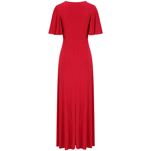 Red Waterfall Sleeve Cocktail Maxi Dress